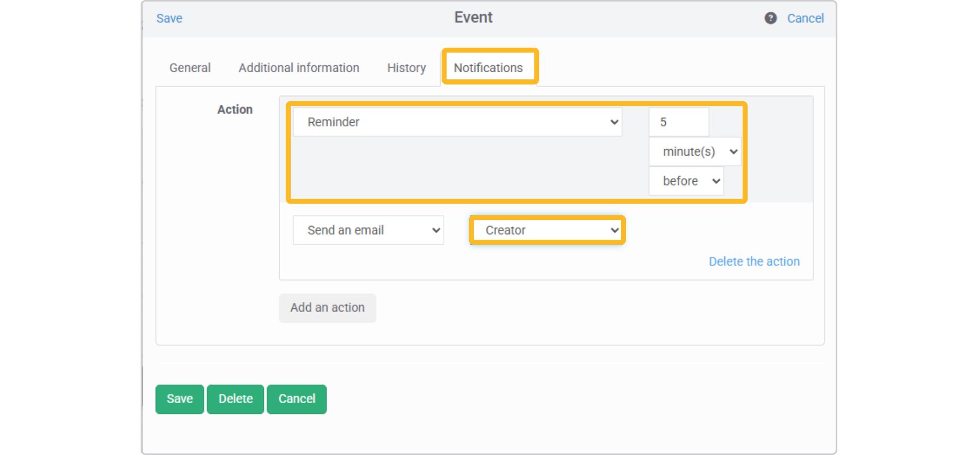 Examples of notifications in the schedule