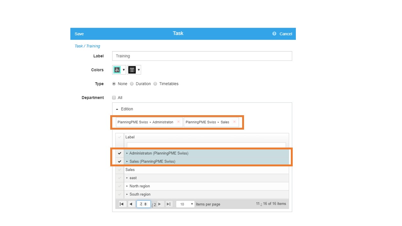Customising the tasks list per department Customising the tasks list per department