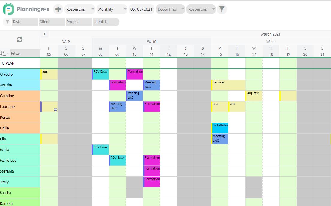 Customise the colors of the planning columns Customise the colors of the planning columns