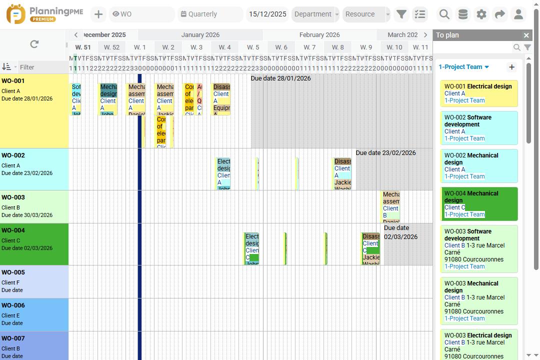 Example of a workshop production schedule with PlanningPME